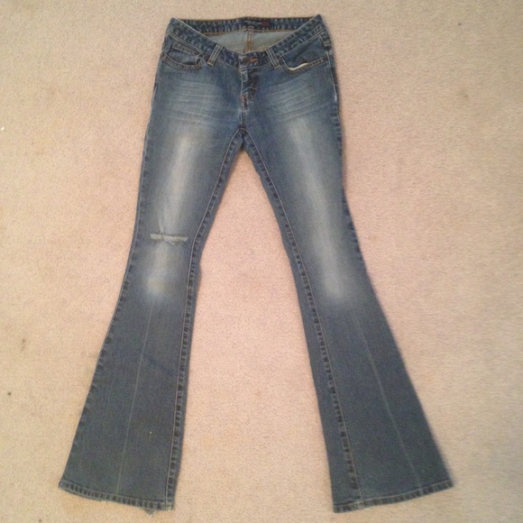 AE slightly destroyed boot cut dark denim jeans