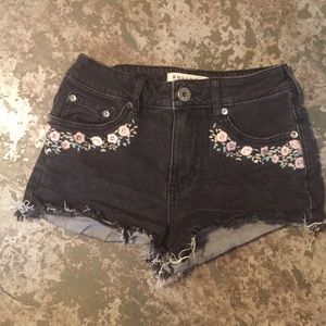 Bullhead black shorts with floral embroidery