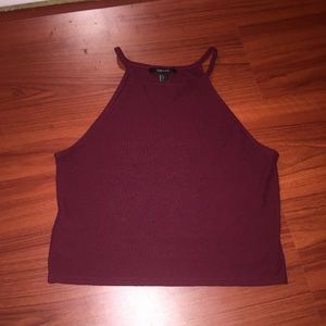 Maroon Ribbed Halter (High) Neck Top