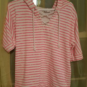Striped short sleeve hoodie