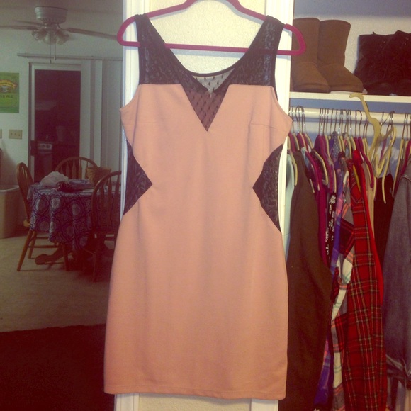 Flirty blush dress with lace.