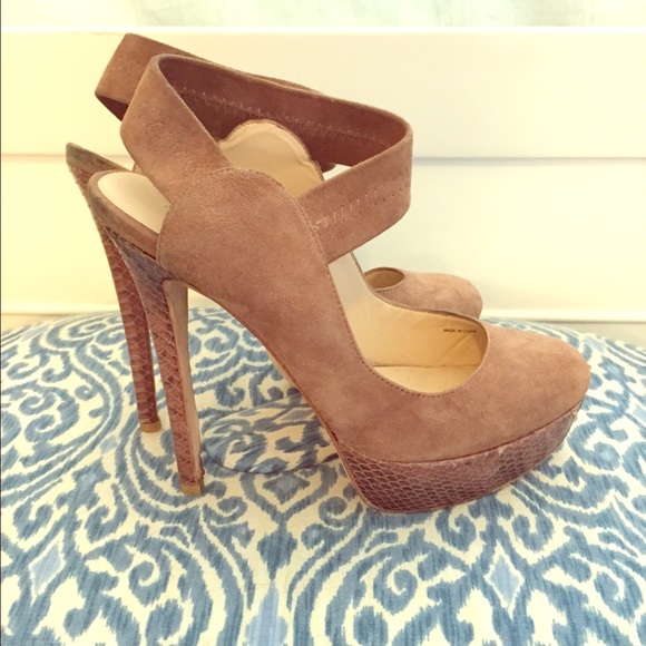Pelle moda suede/snakeskin leather taupe heels