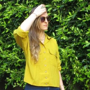Vintage Funky Green Button Up