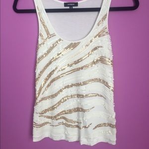 Express white and gold sequence tank top