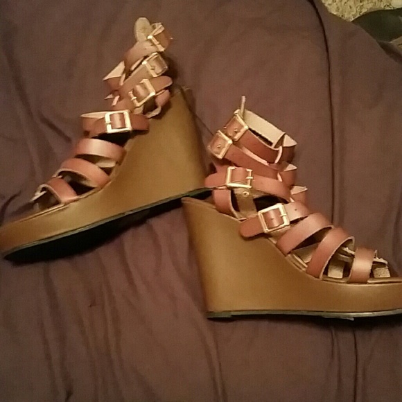 Brown gladiator wedge