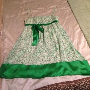 Green and ivory Lilly silk dress with boning.