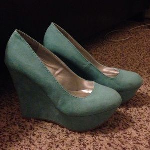 Teal suede wedges!!