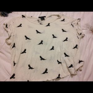 white f21 shirt  w black birds size large