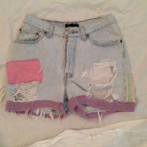 Vintage denim shorts with patches