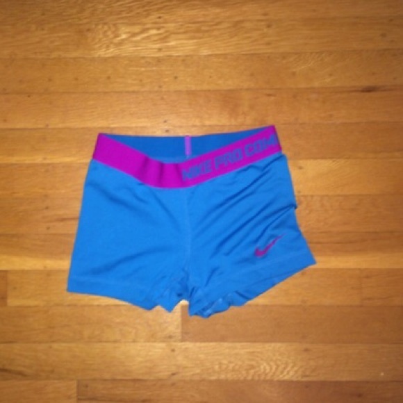 Blue w/ pink Nike Pro Spandex Shorts