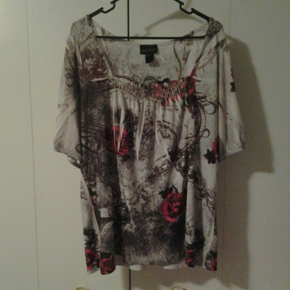 Flattering Blouse with Red Roses