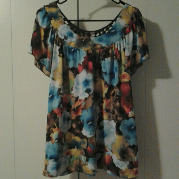 Gorgeous Watercolor Blouse with Brown Knit Design