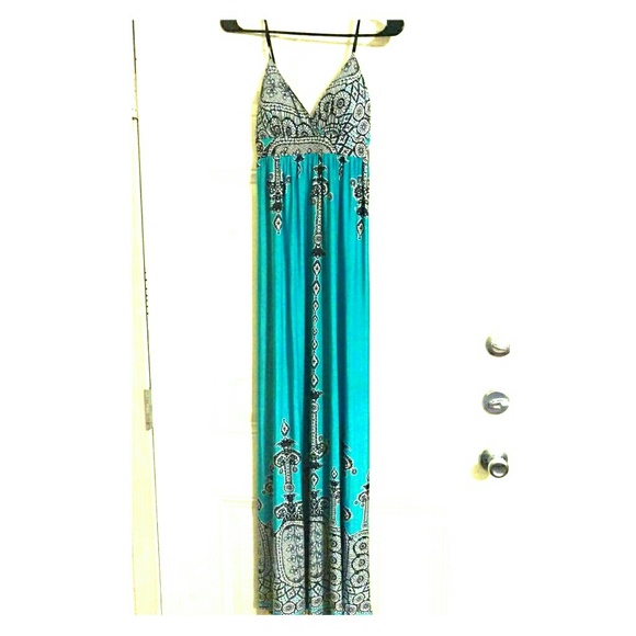 Teal black and white Maxi dress