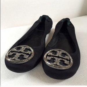 Tory Burch Black Reva Jeweled Flats