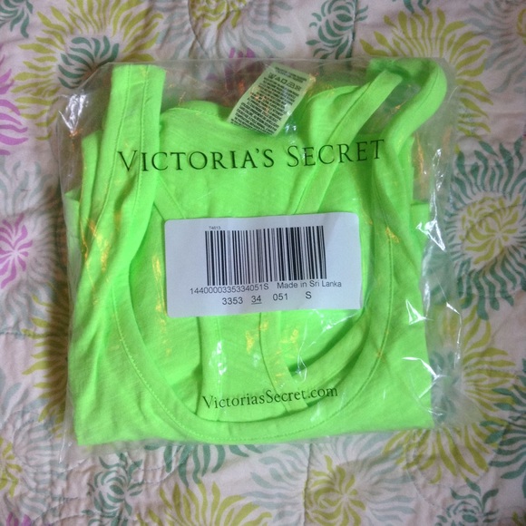 PINK Victoria's Secret Tops - VS PINK S Neon Kiwi Racerback Tank PINK Victoria's Secret Tops - VS PINK S Neon Kiwi Racerback Tank