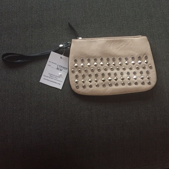 Handbags - Studded Beige Clutch