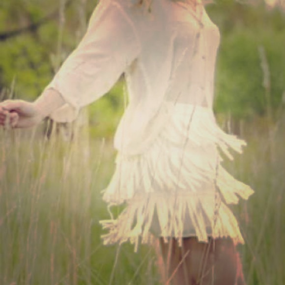 Cream fringe skirt