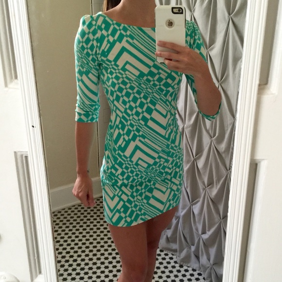 Baby blue + white geometric dress!