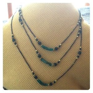 Turquoise three string beaded necklace