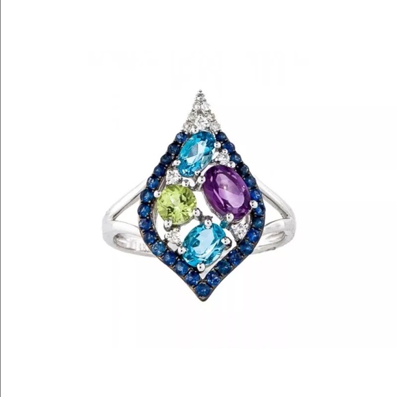 14K PERIDOT, SAPPHIRE DIAMOND RING - Picture 2 of 4
