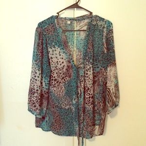 Leopard Print Turquoise Blouse