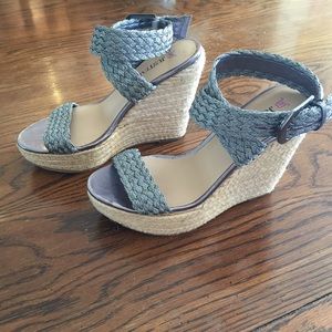 JustFab Metallic Gunmetal Espadrille Wedge