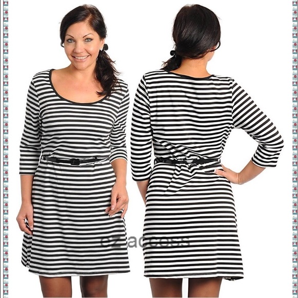 Plus size Skater dress belted NEW stripe - Picture 3 of 4