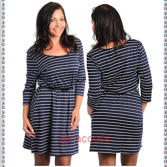 Plus size Skater dress belted NEW stripe - Picture 4 of 4
