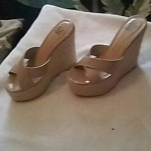 Tan wedge shoes
