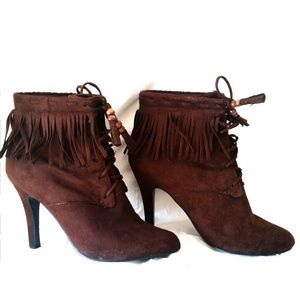 Fringe brown suede booties