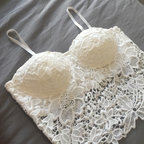 Tops - SALE! White Lace Crop Bustier