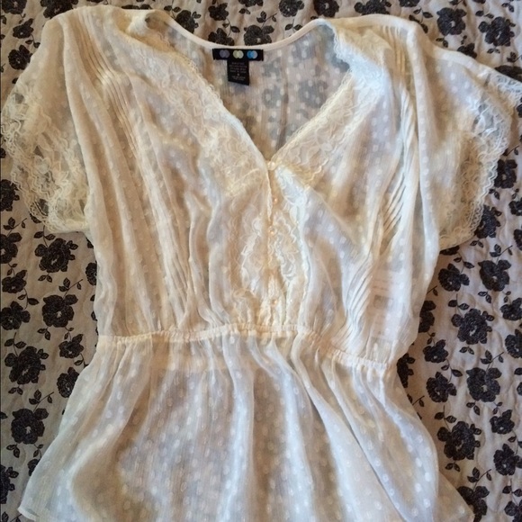 NWT sheer white dot lace top S