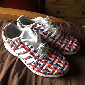 Adidas flex's red white and blue checkers