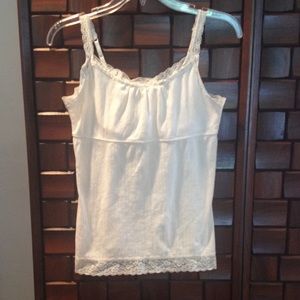 White tank top with lace straps and beads