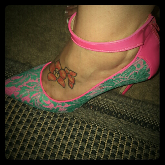 Teal and pink heels