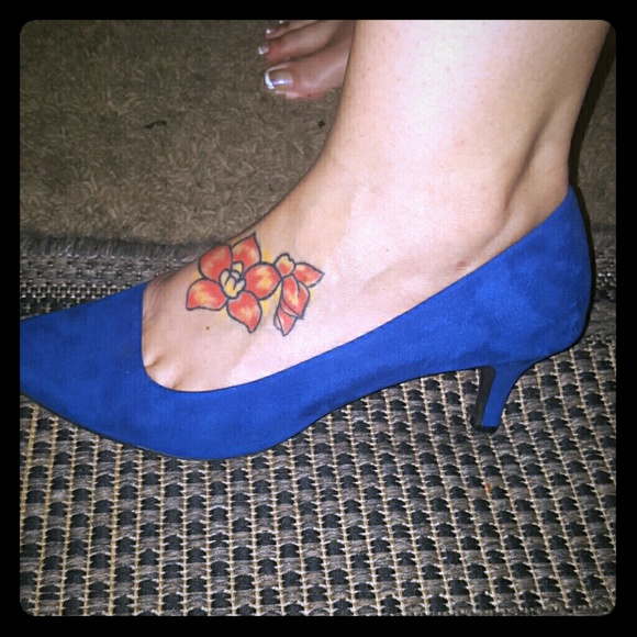 Blue suede heels