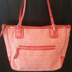 COACH Red Poppy Op Art Signature Tote Shoulder Bag