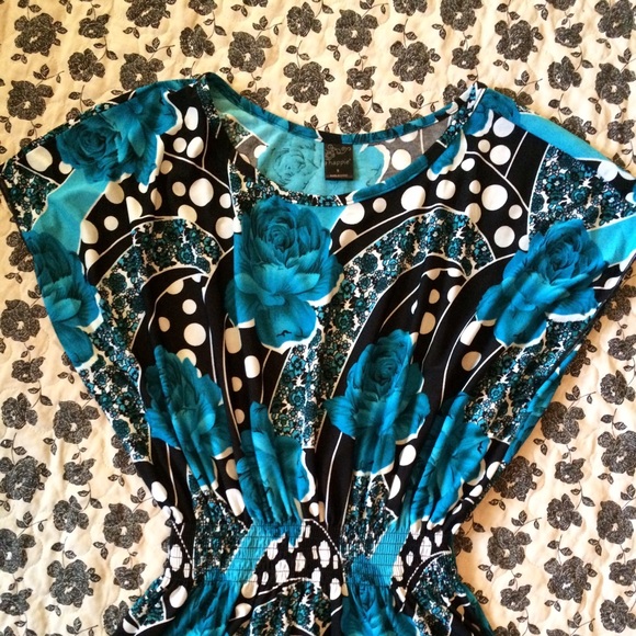 Blue floral cinched waist top S