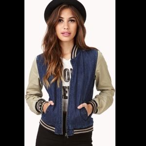 Denim Varsity Bomber Jacket