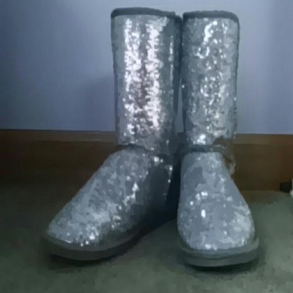 Silver sequin boots