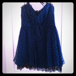 Blue and Black polka dot cocktail dress