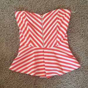 Orange and White Peplum Strapless Top