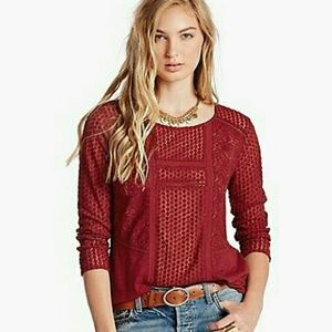 Lucky Brand lace peasant top in red