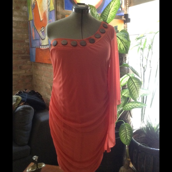 Coral with Embellished Neckline