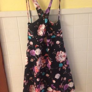 Black and floral criss cross floral dress
