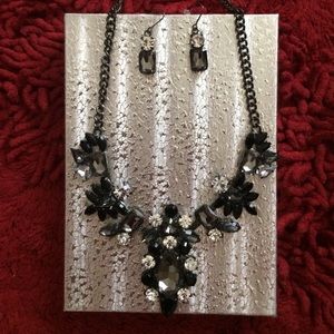 Black and silver rhinestone necklace and earrings