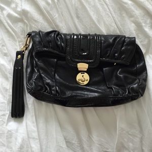 Treesje Black Fold-Over Leather Clutch