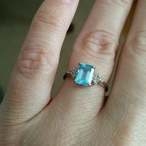 Blue Topaz, diamond & white gold engagement ring