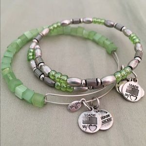 Alex & Ani green and silver bangles (new)