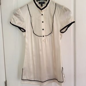 Bebe cream silk top with detachable belt